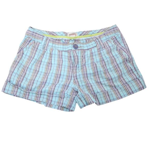 Vintage Y2K Mossimo Light Blue and Brown Plaid Low Rise Shorts 1 - Picture 1 of 4